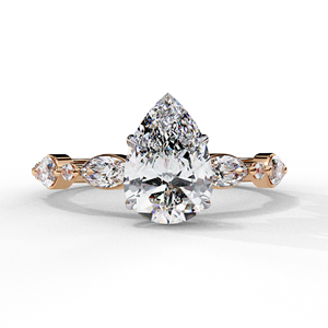 Pear Cut Diamond Engagement Ring with Marquise Side <b>Stones</b> - Product Image 1