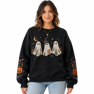 Black Halloween Embroidered Women's Crewneck Sweatshirt Oversized Cotton Fleece Custom Logo Hoodies Streetwear Wholesale - Product Image 1