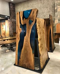 Table à manger en chêne blanc massif avec bord naturel et résine de charbon de bois, durable, faite à la main, design moderne pour restaurant, entrepôt, supermarché - Product Image 1