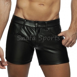 กางเกงขาสั้นหนังฟิตเนสผู้ชายรุ่นใหม่ล่าสุด กางเกงหนังยาวระดับเข่าแบบสั่งทำพิเศษ สำหรับใส่ลำลองและออกกำลังกาย มีเชือกผูกเอว พร้อมจำหน่าย - Product Image 5