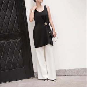 Pantalon de maternité droit pour femme, coupe large, taille élastique, respirant, anti-plis, séchage rapide, idéal pour l'été, le bureau ou les occasions décontractées - Product Image 1