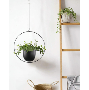 Maceta Colgante Redonda de Metal Negro con Marco Circular |   Moderno Soporte Suspendido para Macetas, Decoración Interior del Hogar, Balcón, Jardín - Product Image 6
