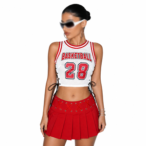 Crop top sans manches style maillot de football américain pour femme, en maille avec lacets, streetwear de basketball, fabricant OEM en gros - Product Image 1