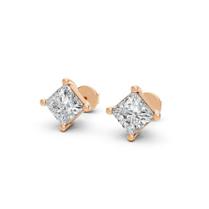 Boucles d'oreilles clous en diamant de laboratoire taille princesse, plaqué rhodium, certifiées IGI, bijoux classiques pour femme, mariage, bureau/carrière - Product Image 1