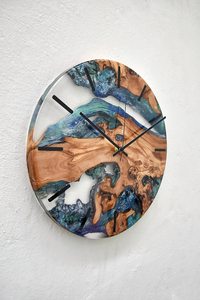 Wood Resin Wall <b>Clock</b>, Blue Water Epoxy Modern Rustic Home Decor - Product Image 4