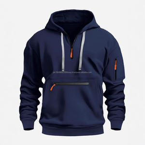 Sudadera con Capucha para Hombre, Otoño-Invierno, de Poliéster y Forro Polar, con Múltiples Bolsillos con Cremallera en los Brazos, Estilo Deportivo Informal, Diseño Sólido, Bordada - Product Image 2
