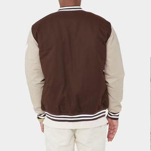 Custom Logo Men Vintage Varsity Jacket <b>Brown</b> <b>Fleece</b> Contrast Sleeve Letterman Baseball Bomber Jacket with Towel Letter Patch - Product Image 6