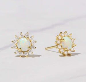 Handmade 18K Gold 925 Silver 6mm Round Natural Ethiopian <b>Opal</b> Prong Set Zircon Designer <b>Stud</b> <b>Earrings</b> Fine Jewelry for Women - Product Image 1