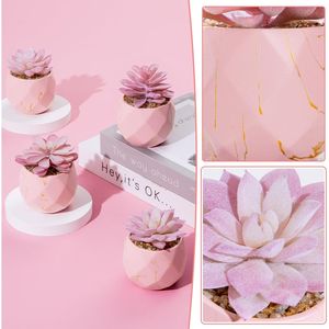 4 Vasi in Ceramica Rosa con Piante Succulente Artificiali, Graziose Piante Finte per Decorazione di Ufficio, Bagno, Cucina, Camera da Letto - Product Image 4