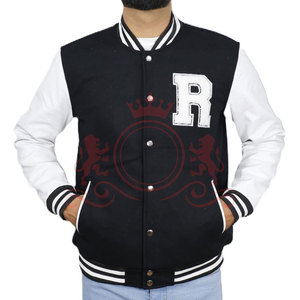 Custom Made Black <b>White</b> Letterman <b>Jacket</b> Contrast Sleeves Soft Fabric Modern Street Style For <b>Men</b> - Product Image 2