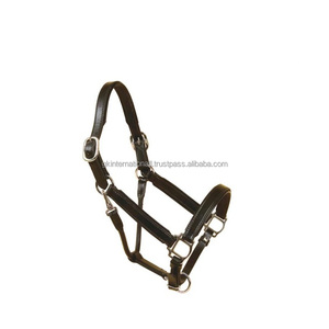 Licou de cheval en cuir de selle véritable entièrement réglable fait à la main en cuir marron noir avec matériel en laiton - Product Image 2