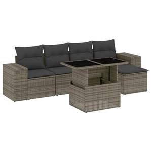 Conjunto de Sofá de Jardín de Ratán PE Gris con Acero con Recubrimiento en Polvo y Vidrio Templado, Muebles de Exterior Premium - Product Image 2