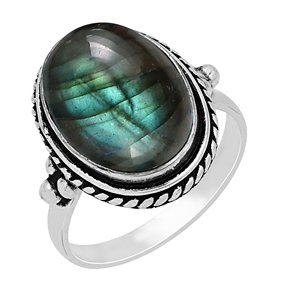 Bague solitaire ovale Gourik en argent sterling 925 avec pierre de lune arc-en-ciel, style bohème du Sud-Ouest, oxydée, pour usage quotidien - Product Image 5