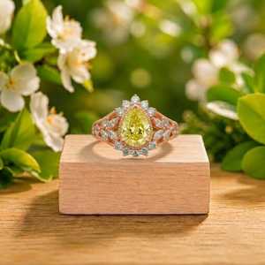 เพชรเม็ดเดี่ยวทรงมาร์คีส์และทรงกลมสีเหลืองวินเทจ คุณภาพเยี่ยม E VVS ฝังแบบหนามเตย ทองคำแท้ 10k 14k 18k เครื่องประดับชั้นดี - Product Image 4