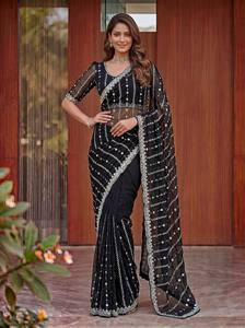Lehenga Choli Indio Negro de Satén con Lentejuelas Bordadas para Mujer, Vestido Étnico para Bodas, Fiestas y Diwali, Largo hasta el Suelo, Suave - Product Image 2