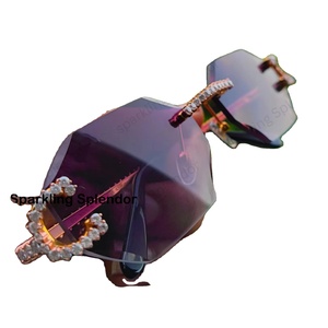 Gafas de Sol con Diamantes Moissanite VVS, Montura Invisible, Bisagras en Forma de C, Lentes con Tinte Morado, Estilo Hip Hop, para Raperos, con Certificado de Autenticidad - Product Image 1