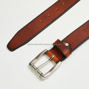 Ceinture décontractée en cuir marron premium pour homme, faite à la main, bicolore, avec boucle en laiton nickelé à rouleau – Grande Vente - Product Image 3