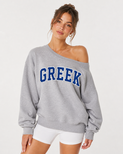 Sudadera Oversize de Otoño/Invierno con Hombros Caídos, Diseño Personalizado con Letras Griegas, Frente Sólido, Poliéster/Algodón Ecológico, con Apliques - Product Image 4