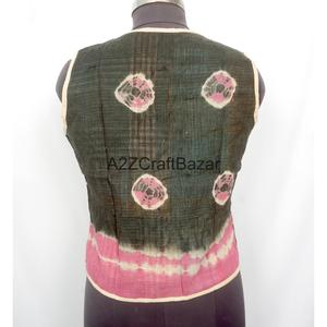 Handmade Vintage <b>Kantha</b> Quilted Printed Logo 100% Pure Cotton Breathable Spring/Autumn Vest Women Boho Style Regular Waistcoat - Product Image 4