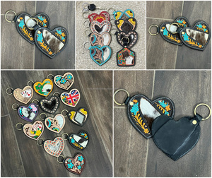 Trending Heart Shape Tooled Cowhide <b>Leather</b> <b>Key</b> <b>Chain</b> Floral Carved Designer <b>Key</b> Ring Fob Rustic Car <b>Key</b> Holder Gift for Unisex - Product Image 3