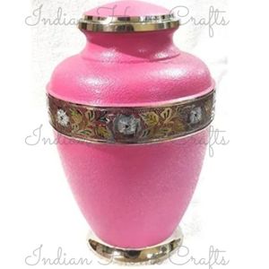 Urna Funeraria de Metal Rosa, Florero Decorativo para Cenizas, con Banda Floral, para Mesa, Suministros Funerarios - Artesanía India - Product Image 4
