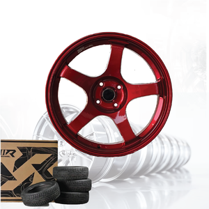 Jante de voiture de tourisme sport multi-rayons en alliage d'aluminium 3R, ROUGE CANDY JDM, 16 pouces, 4 trous, entraxe 100, moulée et peinte, avec nouveau cache-moyeu - Product Image 4