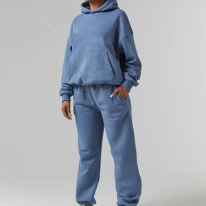 Ensemble de survêtement ample pour femme, veste zippée oversize et pantalon de jogging à jambes larges, style streetwear décontracté, fournisseur en gros OEM ODM - Product Image 4