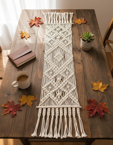 Chemin de table en coton macramé blanc fait main, taille personnalisée 14 x 78 pouces, style bohème, design noué moderne, pour la décoration de la maison - Product Image 4