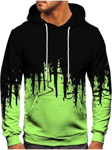 Sudadera con capucha para hombre, negra y verde con estampado de goteo, cremallera, efecto lavado, corte regular, informal, para otoño, con logo tejido frontal, estilo urbano. - Product Image 3