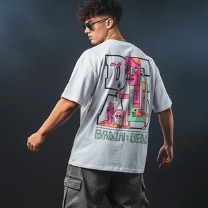 T-shirt décontracté pour homme en coton tricoté 100% délavé, coupe ample, couleur unie, avec logo personnalisé imprimé numériquement, séchage rapide, manches courtes, style vintage - Product Image 3