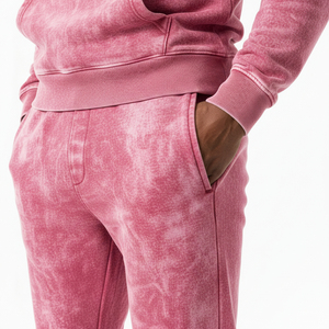 Custom Logo <b>Pink</b> Acid Wash Winter Tracksuit Men Heavyweight Fleece Breathable Windproof <b>Hoodie</b> Jogger Set OEM Service - Product Image 5