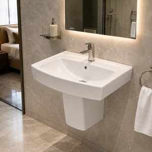 Lavabo mural moderne en céramique avec pied, à fermeture douce et facile à nettoyer, idéal pour les salles de bain de villas, hôtels et hôpitaux - Product Image 3