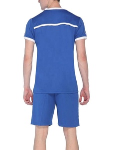 Men Blue Quick Dry V-Neck Sporty Shorts Set Lightweight Polyester Summer Casual Athletic Wear - Product Image 4