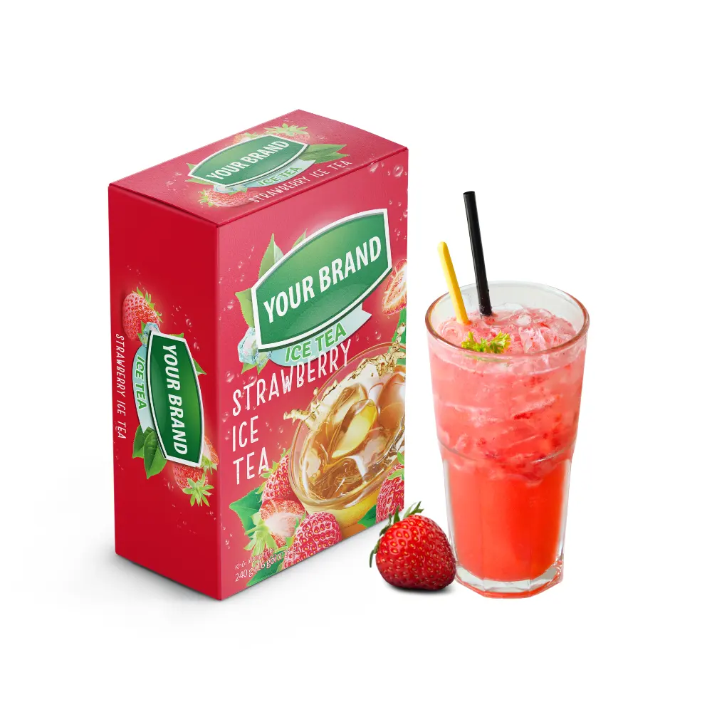 Échantillon gratuit Poudre de boisson à la fraise Boîte de papier en poudre de thé au lait sucré Sachet de thé aux fraises