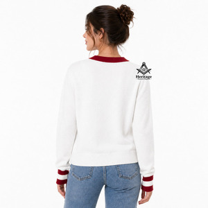 Regalia Masónica Herencia Delta Sigma para Mujeres, Cárdigan Acrílico Rojo y Blanco, Bordado, Estilo Personalizado para Damas - Product Image 4