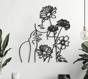 Modern Metal Floral Wall <b>Art</b> Black Finish Handmade Decor for Home Decoration Medium 25-32 Inch Minimalist Style - Product Image 1