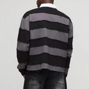 Polo de Manga Larga con Logotipo Personalizado de Alta Calidad, Transpirable, con Cuello a Rayas Estilo Rugby para Hombre, Liso Teñido, Impresión Digital - Product Image 3