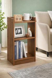 Modern Standing Type Wood Grain 3 <b>Shelf</b> Waterproof Storage Rack Side Table Bookcase Display Holder for Living Room <b>Bedroom</b> - Product Image 1