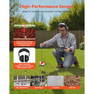 Localizzatore di perdite in tubazioni con touchscreen da 7 pollici, strumento di ispezione per il controllo qualità 1Hz-5000Hz, 2m (6.6FT) per impianti idraulici interrati - Product Image 4