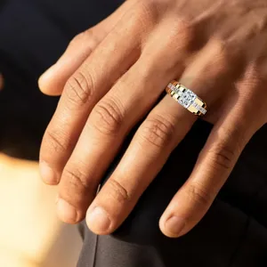 3.3CT Yellow Gold <b>Mens</b> Radiant Cut Labgrown Diamond D-E <b>Ring</b> With Channel Set Band Fine Jewelry Special Design For Engagement. - Product Image 2