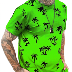 Camiseta de Manga Corta para Hombre con Estampado de Palmeras en Degradado, Cuello Redondo, Casual, Transpirable, Corte Regular, Tejido de Poliéster - Product Image 4