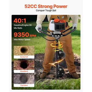Tarière thermique 52 cm³ à essence 1450 W robuste avec forets de 6 et 10 pouces et 3 rallonges - Product Image 2
