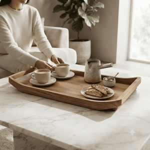 Bandeja de Servir de Madera Hecha a Mano, Rectangular Grande, para Desayuno, Café, Té, Comida, con Borde Elevado, para Hogar, Restaurante, Hotel, Mesa - Product Image 4
