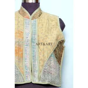 Gilet sans manches en coton 100% pour femme, tricoté à la main, écologique, respirant, séchage rapide, style vintage Kantha, col en V, automne - Product Image 2