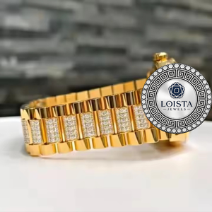 Nuevo Reloj de Cuarzo con Diamantes Moissanite, Esfera con Números Romanos y Agujas Completamente Decoradas, Acero Inoxidable de Lujo LOISTA - Product Image 4