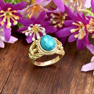 Natural Handmade <b>Turquoise</b> Gemstone Oval Shape <b>Ring</b> Silver 18K <b>Gold</b> Plated <b>Ring</b> Gemstone Fashion <b>Ring</b> Waterproof Jewelry - Product Image 3