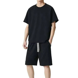 Ensemble de vêtements de sport décontractés pour hommes, vintage, écologiques, à manches courtes, col rond, t-shirt et short, deux pièces, été - Product Image 3