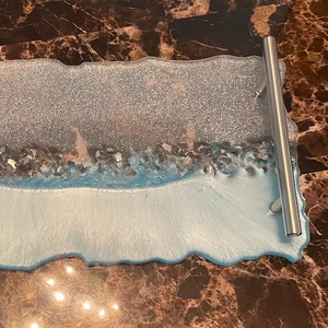 Resin Tray and Coaster <b>Set</b>: <b>Blue</b>, Silver Glitter, Custom Available - Product Image 1