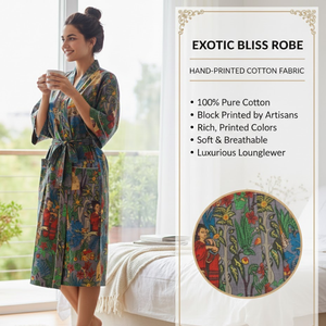 Robe kimono en coton faite à la main pour femme, col en V, manches longues, vêtement de nuit long, robe de nuit avec passepoil contrastant, 2 poches sur le devant - Product Image 3