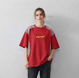 Cheap Price Women's Red Raglan Sleeve T-<b>Shirt</b> With <b>Flame</b> Logo Casual Loose Fit Crew Neck Short Sleeve Cotton Top All Seasons - Product Image 4